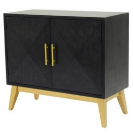 Leonardo Black Wash Cabinet 2 Doors Gold Legs