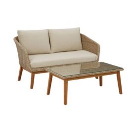 Crystal Cave Beige Loveseat W/Table