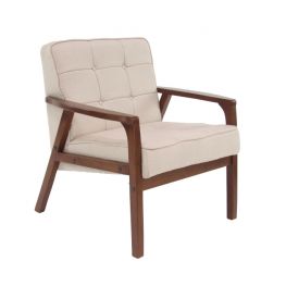 Kathleen Wood Cream Fabric Chair .