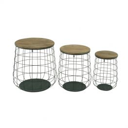 Donell Metal Wood Basket Set