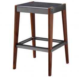 Novak KD Counter Stool, Metallic Gunmetal/ Walnut
